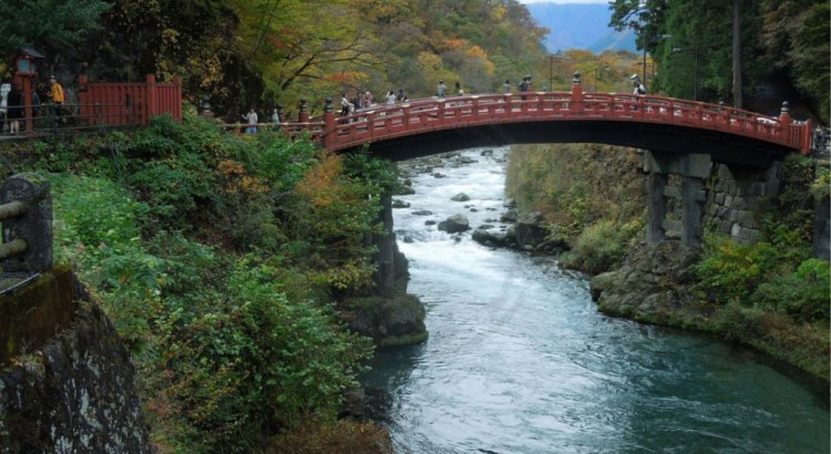 Shinkyo Bridge, or Sacred Bridge, over Daiya River. Nikko, Japan